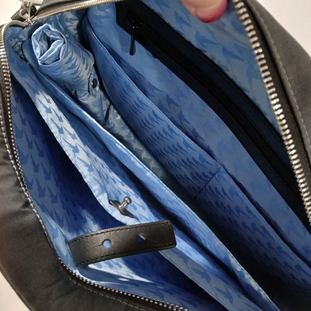 Lo & Sons OMG Nylon Bag Womens Gray Silver Azure Laptop Travel Tote OG 2 Work - Picture 4 of 15